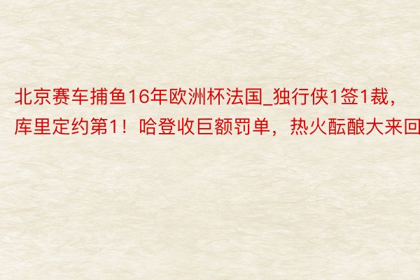 北京赛车捕鱼16年欧洲杯法国_独行侠1签1裁，库里定约第1！哈登收巨额罚单，热火酝酿大来回