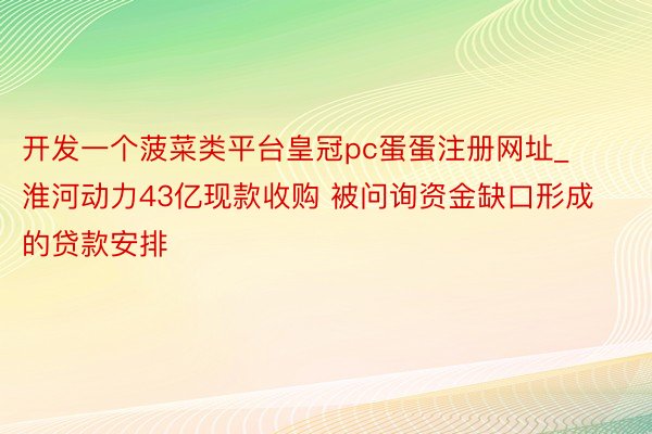 开发一个菠菜类平台皇冠pc蛋蛋注册网址_淮河动力43亿现款收购 被问询资金缺口形成的贷款安排